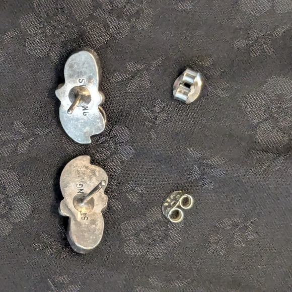 Vintage Native American Paua Shell Solid Sterling Silver Pierced Earrings - Picture 4 of 8